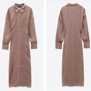 Zara Ditsy Floral Printed Satin Maxi Shirt dress